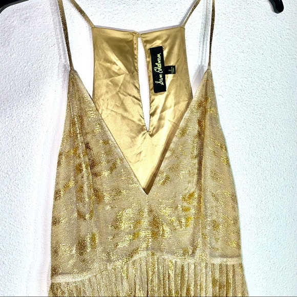 Sam Edelman Gold Metallic V-Neck pleated dress XS - Picture 12 of 15